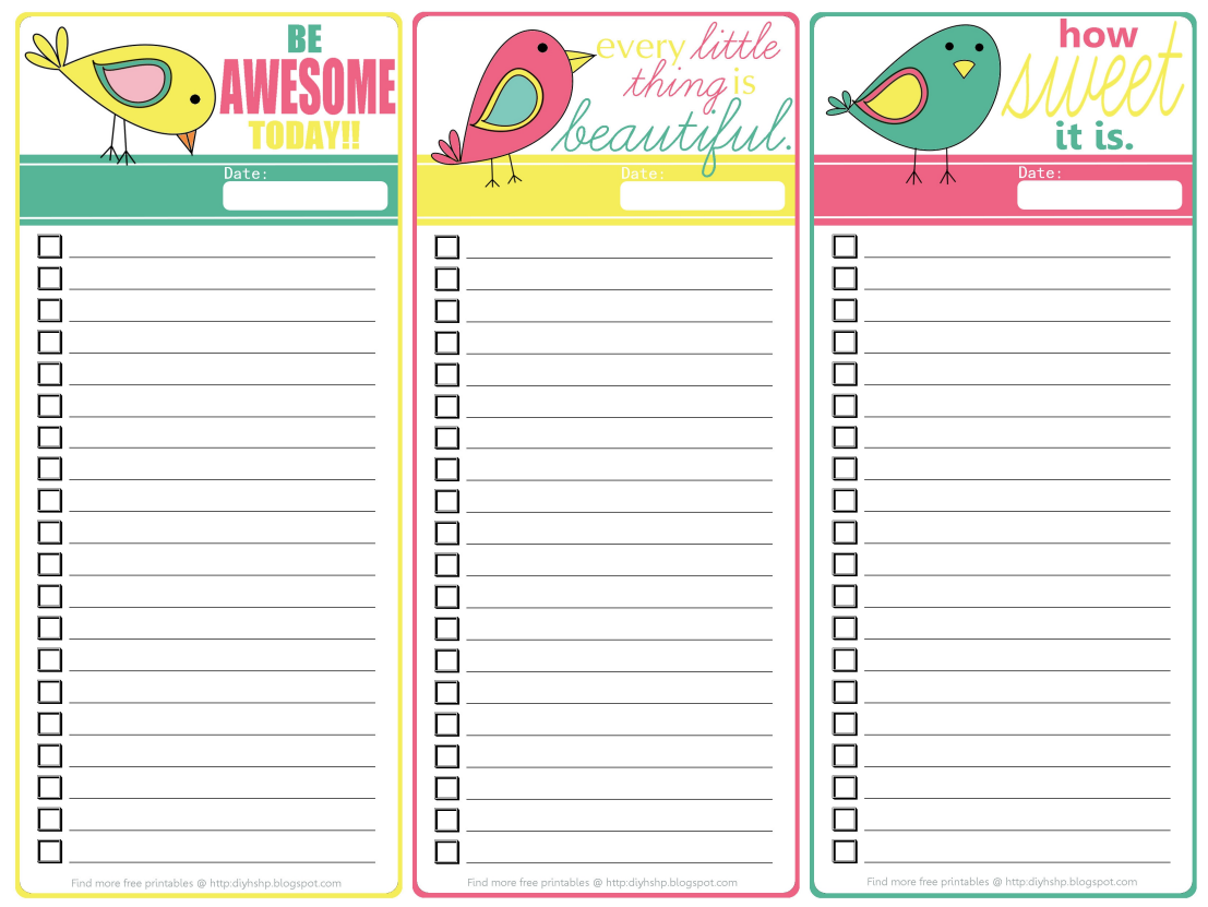 Free Printable: ‘Three Little Birds’ to do lists