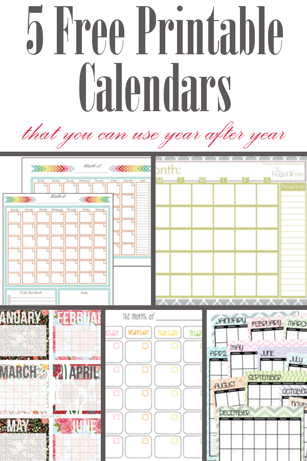 5 Free Printable Calendars