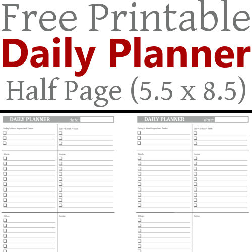 Daily Planner (5.5 x 8.5) – Free Printable