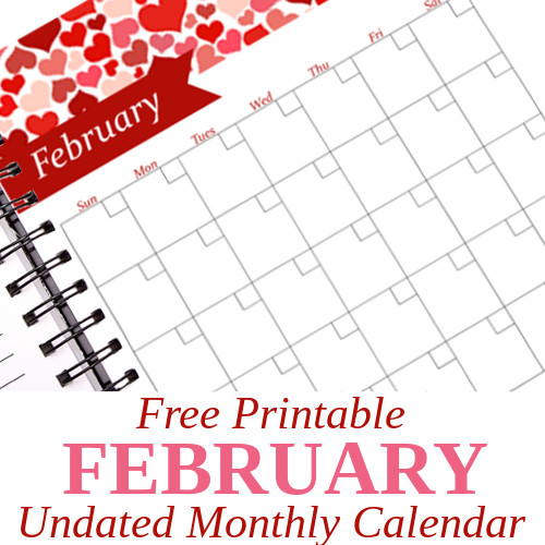 February Undated Calendar – Free Printable