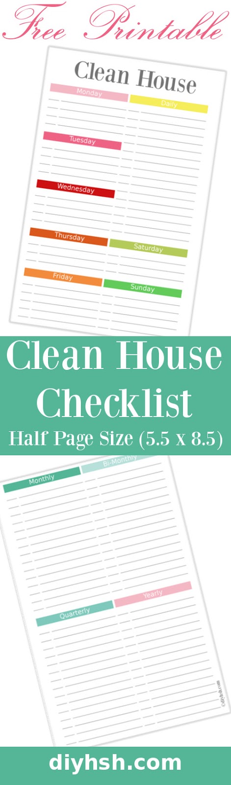 Clean House Checklist - Free Printable (5.5 x 8.5) - DIY Home Sweet Home