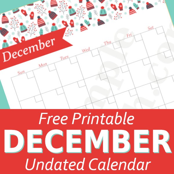 December Undated Calendar – Free Printable
