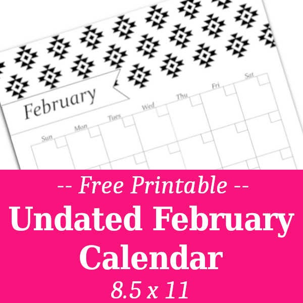 February Black & White Calendar – Free Printable