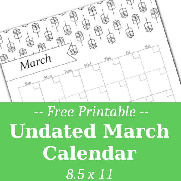 March Black & White Calendar – Free Printable