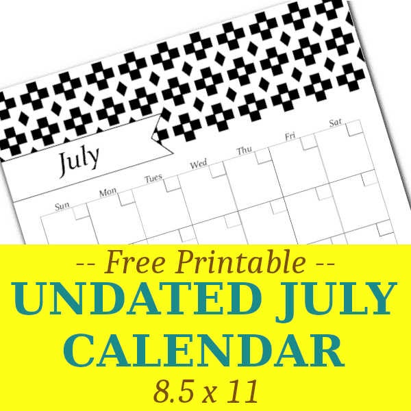 July Black & White Calendar – Free Printable