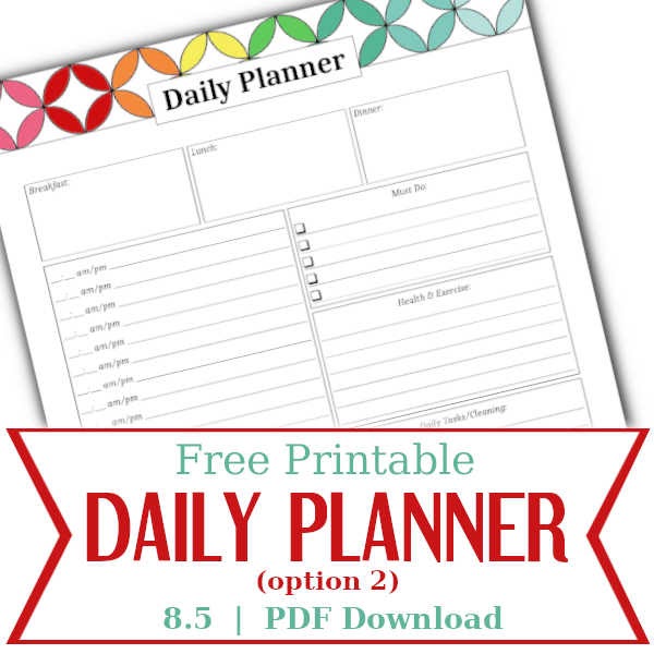 Daily Planner Page (option 2) – Home Management Binder (Free Printable)