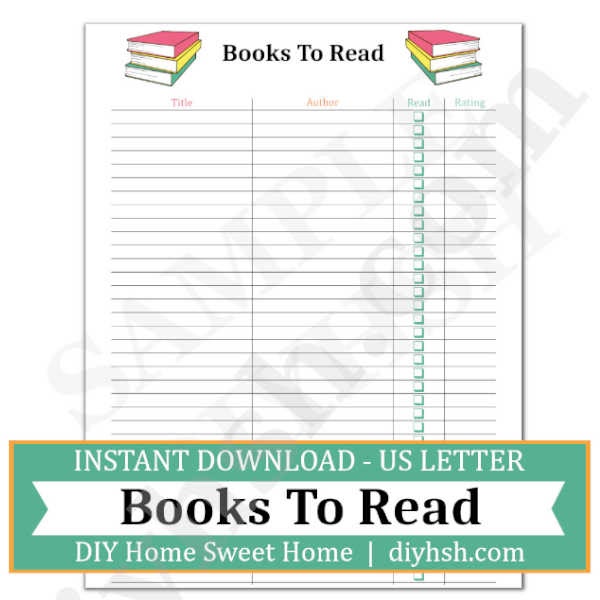 Books To Read – Free Printable For Home Management Binder or Planner