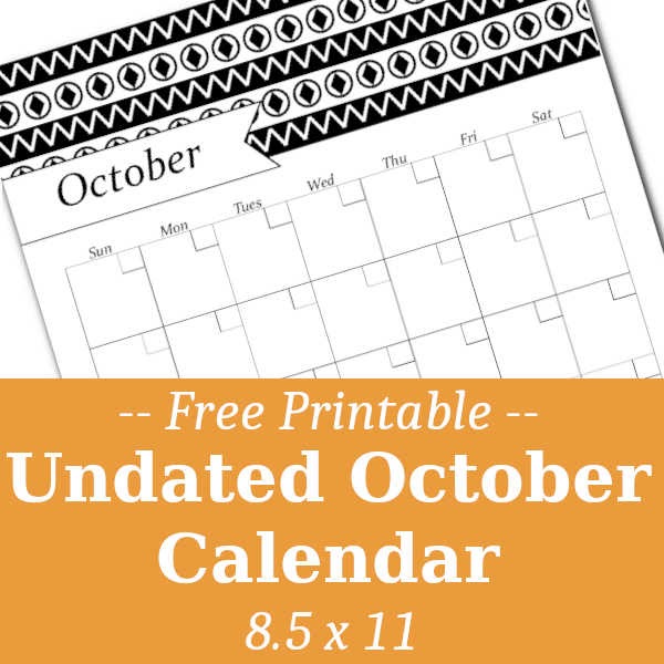 October Black & White Calendar – Free Printable