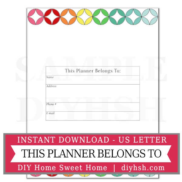 Belongs To Page- Free Printable For Home Management Binder or Planner