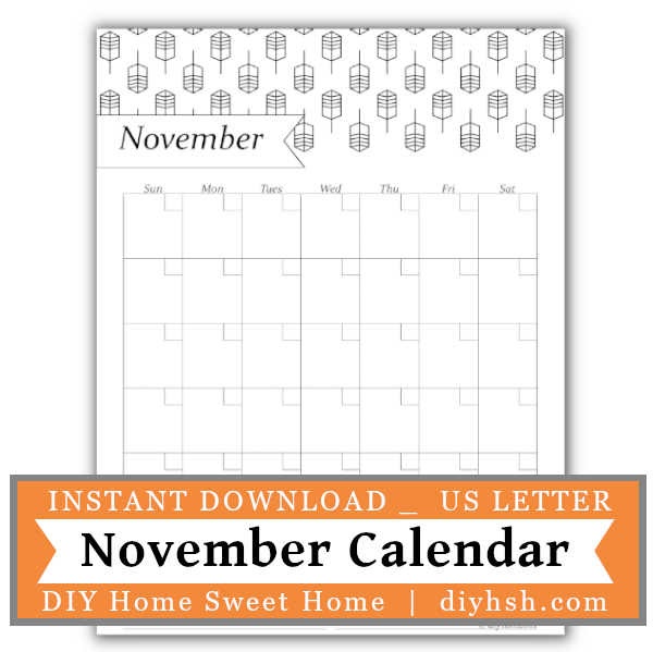 November Black & White Calendar – Free Printable