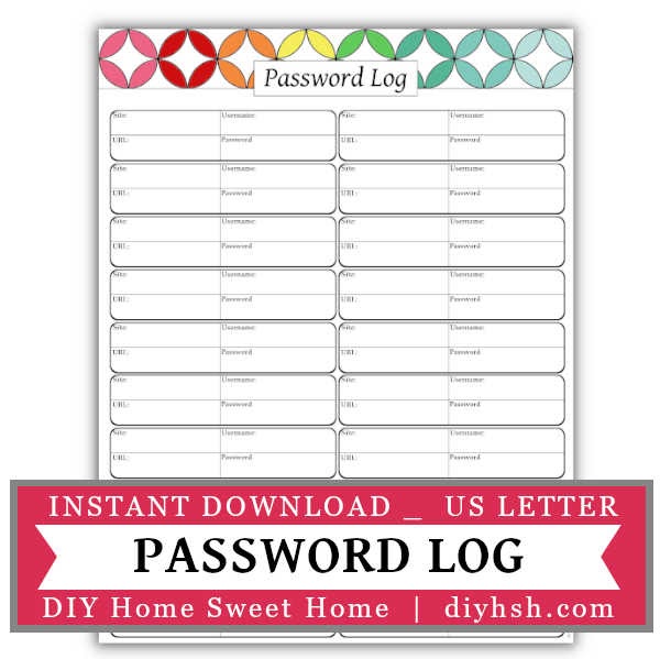 Password Log – Free Printable For Home Management Binder or Planner
