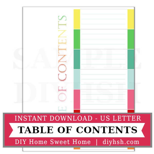 Table of Contents – Free Printable For Home Management Binder or Planner